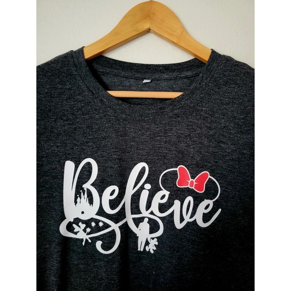 Disney "BELIEVE" Minnie Mouse T-SHIRT Adult Unisex SMALL / Heather Gray - Picture 2 of 4